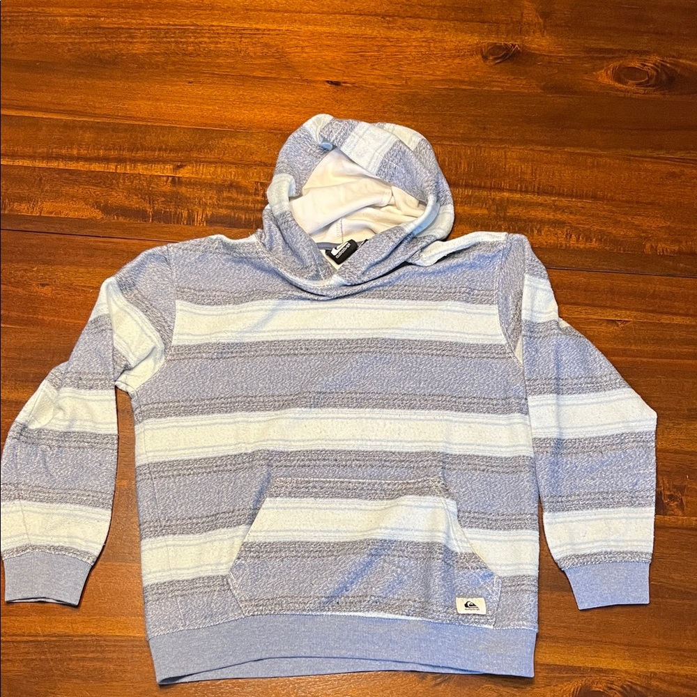 Quiksilver Light Blue and Blue Striped Hoodie